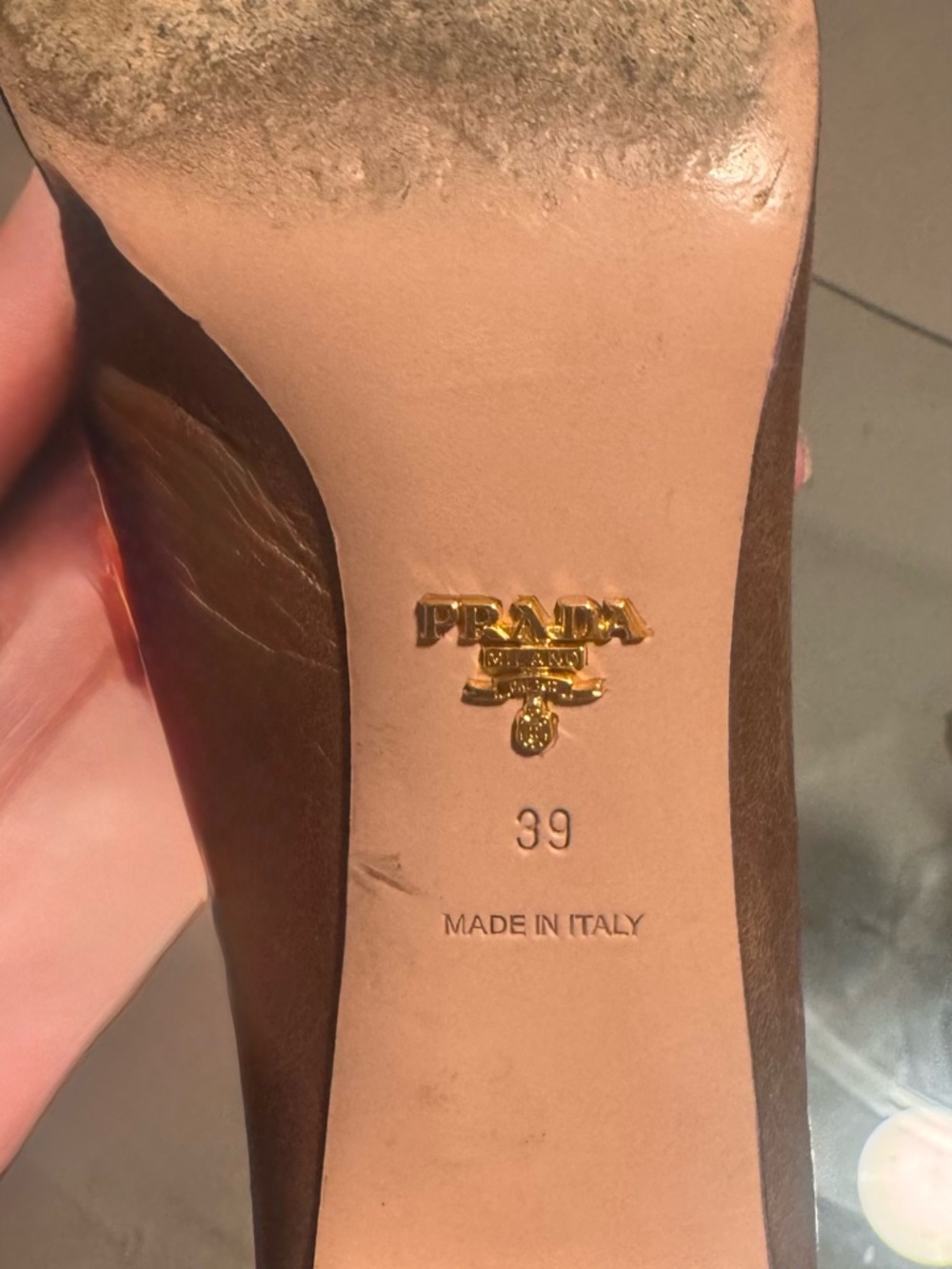 Prada Brown Studded Leather Heels - Picture 3 of 4